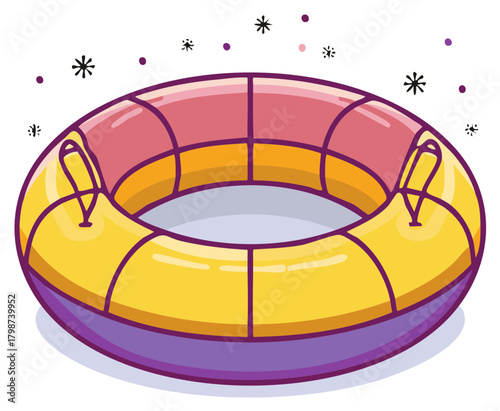 Colorful Snow Tube for Winter Fun with Floating Snowflakes and Swirls