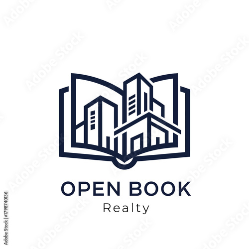 Open Book Realty logo featuring buildings inside an open book design.