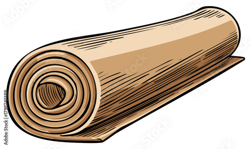 Brown rolled paper scroll with a textured surface and a sketch art style