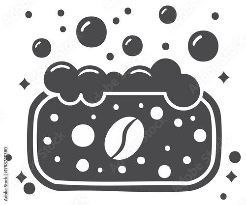 Exfoliating coffee soap bar with suds and bubbles glyph icon