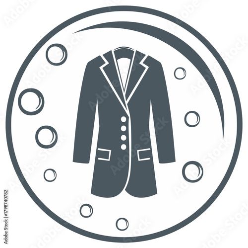 Professional Jacket Inside Washing Machine Drum with Bubbles Vector Icon