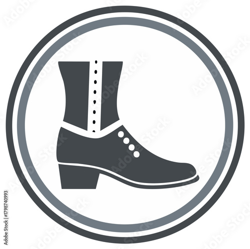 Victorian Style Boot Icon With Buttons And Lacing Inside A Circle