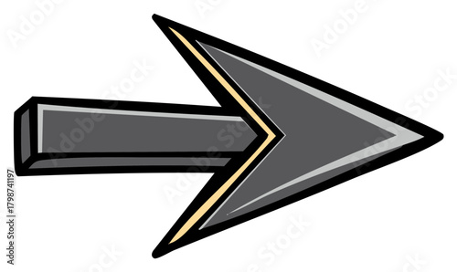 Stylized Gray Arrow Pointing Right Forward Progress Directional Indicator