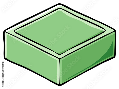 Isometric cartoon illustration of a green bar of soap for hygiene and cleaning