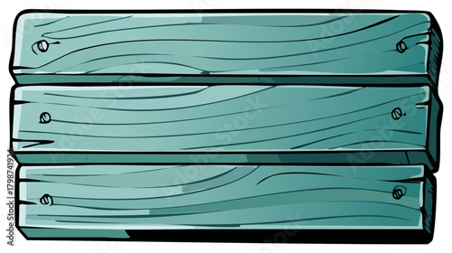 Three stacked rustic aqua wooden planks with visible nails and wood grain illustration