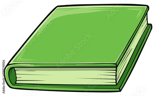 Illustration of a Closed Book with a Green Cover and Paper Pages for Reading and Study
