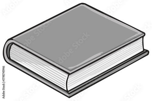 Single gray hardcover book depicted in isometric view displaying several blank pages ready to be written or read.