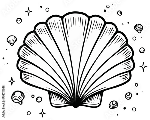 Shell illustration with star and bubble shapes vector design