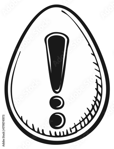Hand drawn exclamation mark and dots inside an oval warning sign symbol