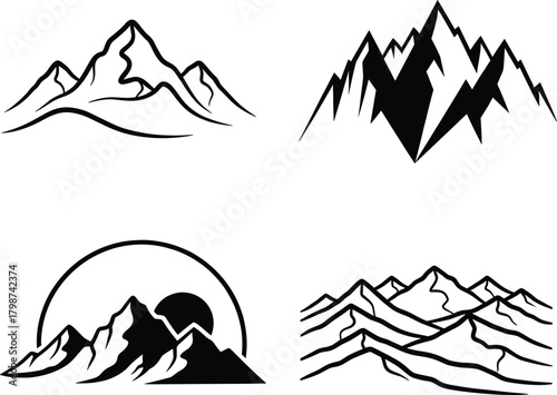 Minimalist and Bold Mountain Range Silhouettes
