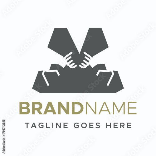 Two mooses over abstract shape od letter M logo