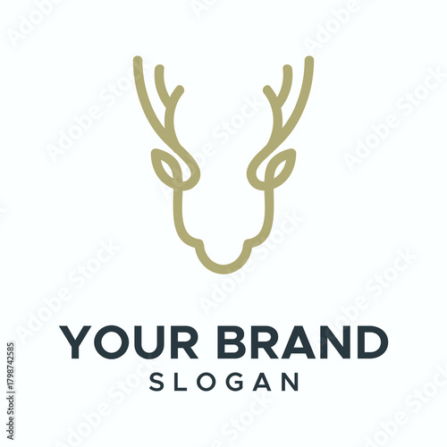 Elegant deer head outline with text antlers logo