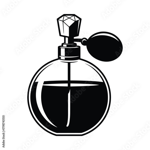 Vintage perfume bottle with atomizer bulb and spray nozzle