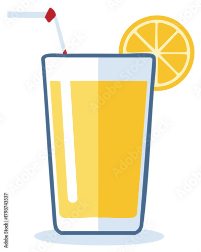Refreshing Glass of Orange Juice with Straw and Citrus Slice Garnish