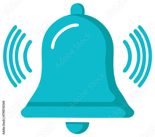 Blue notification bell icon ringing for an alert or reminder. Simple flat design graphic illustration.