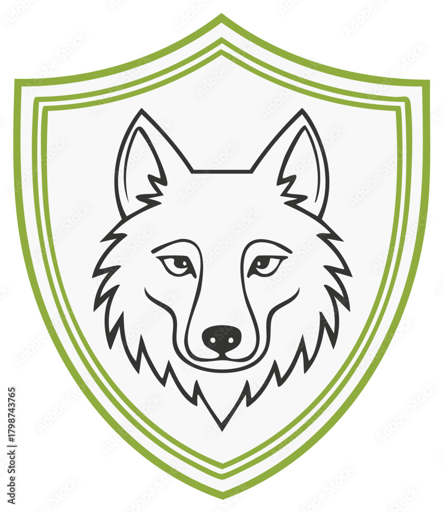 Naklejka premium Wolf head in shield emblem design, animal logo, heraldry symbol