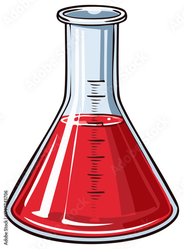 Red liquid in a lab beaker illustration for science and chemistry experiments