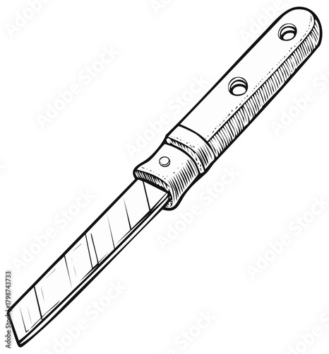 Retractable utility knife line art illustration with a segmented blade for various cutting and crafting tasks