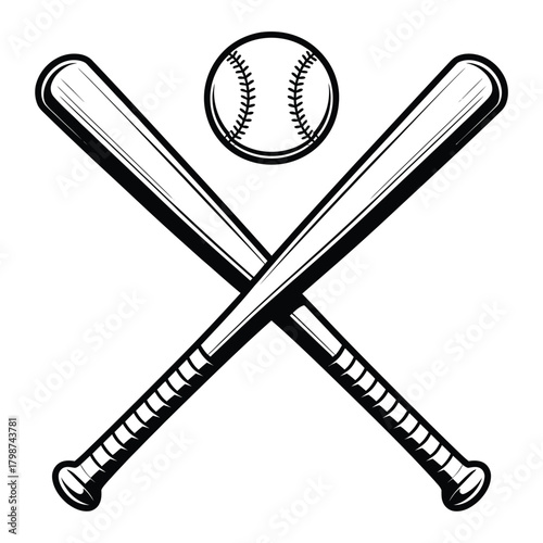 Vintage crossed baseball bats and ball illustration