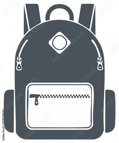 Illustrated backpack graphic isolated, flat vector design, front view, minimalist backpack style