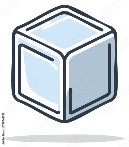 Hand drawn cartoon ice cube vector illustration depicting coldness and refreshment