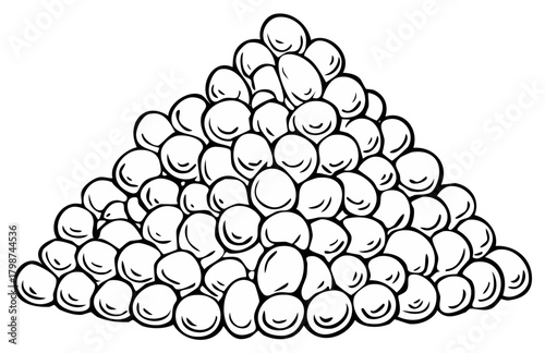 Abstract pile of round shapes black and white line art illustration