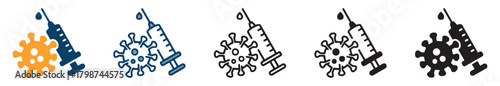 coronavirus, vector, illustration, healthcare, styles, science, disease, treatment, icon, multiple, symbol, covid19, blue, cure, design, filled, prevention, syringe, orange, black, icons, virus, white