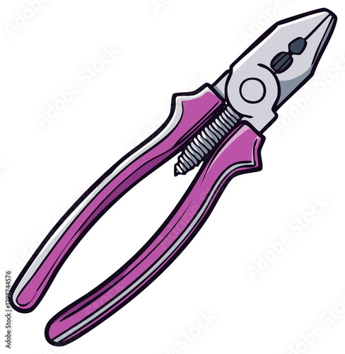 Stylized cartoon illustration of combination pliers with purple handles for repair and DIY projects