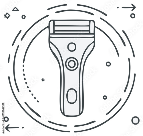 Vector illustration of a razor with a decorative circular border design element.
