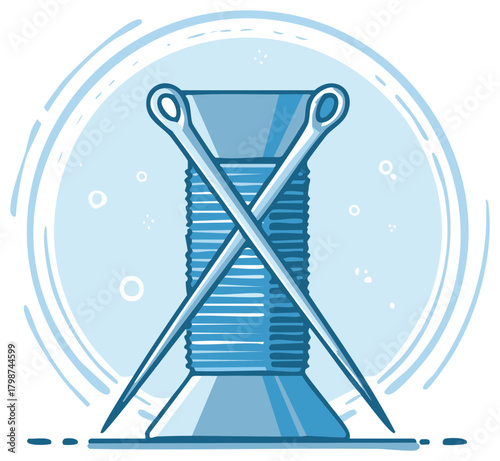 Spool of Thread with Crosses Needles, Hand Drawn Illustration for Crafts Projects and Decoration