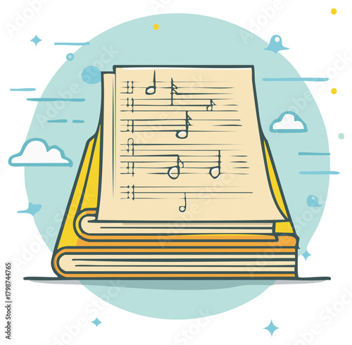 Sheet Music Resting On Stacked Books Musical Notation Composition Education