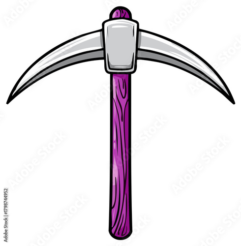 Illustration of a Mining Pickaxe with a Purple Handle and a Silver Head
