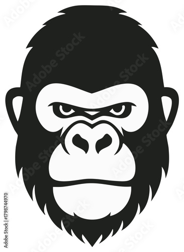 Strong Gorilla Face Vector Illustration Intense Ape Head Logo Graphic Design Element