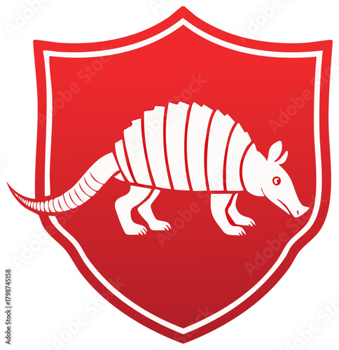 Armadillo on red heraldic shield illustration, animal vector image