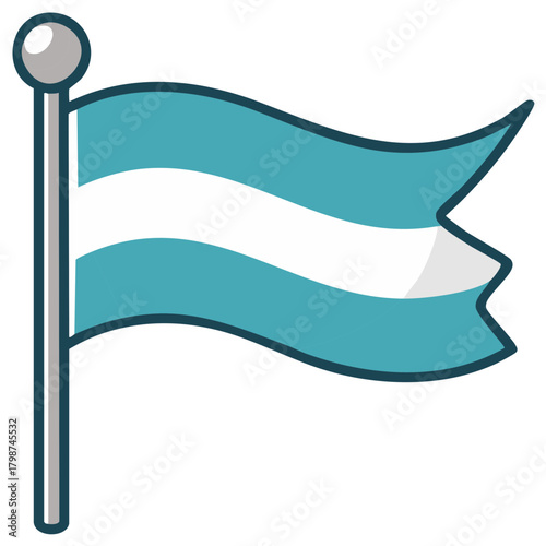 Waving Flag with Horizontal Stripes and a Sphere Topper on a Pole