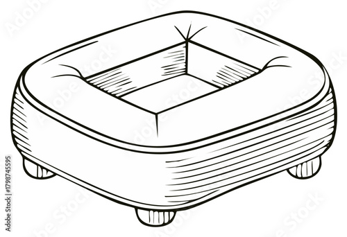 Monochrome sketch of an ottoman chair with four legs in the outline style