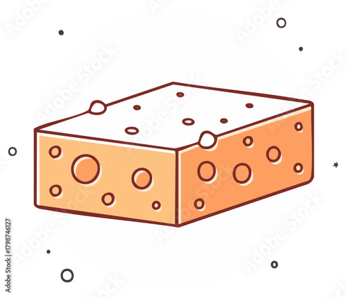 Simple cartoon illustration of a yellow cheese block with prominent holes