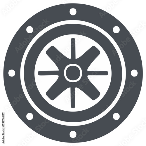 Industrial Metal Hatch Doorway Round Shape with Spokes and Bolts Vector Graphic