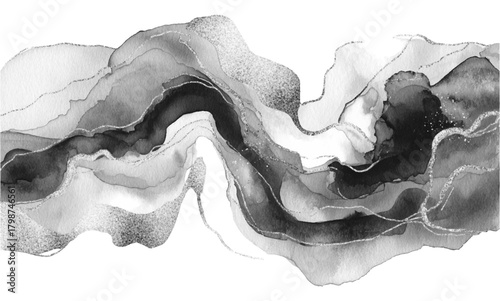 Black and White Abstract Ink Flow Art