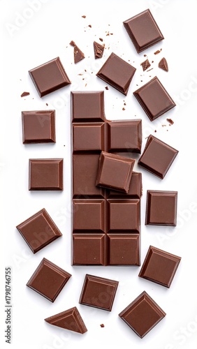 Dark chocolate bar broken into squares