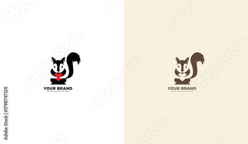 Squirrel logo with love symbol, squirrel icon with love symbol, squirrel love symbol, vector illustration template design