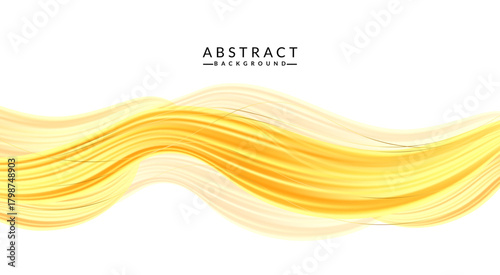 3d goldenl dynamic flow background. Abstract oil fluid rainbow style. Wavy gold swirl design banner