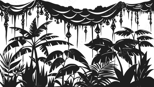 Detailed jungle foliage and plant silhouette decorative border