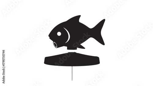 Bold black fish illustration standing tall, perfect for logos, branding, or creative projects needing a touch of aquatic simplicity and playful sophistication