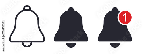 bell, notification, alert, icon, set, outline, solid, badge, number, one, red, circle, symbol, graphic, design, interface, ui, ux, message, reminder, communication, information, new, update, sound, si