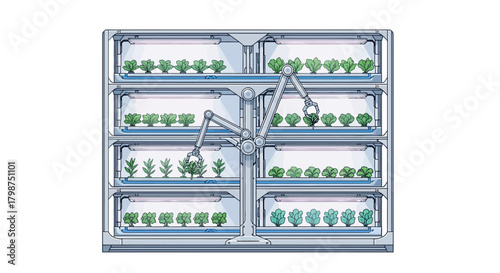Automated hydroponics system cultivating fresh greens under LED grow lights brings a taste of tomorrow's sustainable farming to your food production projects