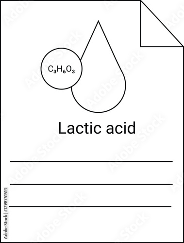 Diagram of lactic acid with molecule teardrop and three lines