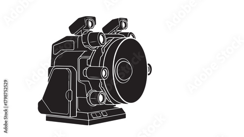 Futuristic cinematic camera with advanced lenses and unique design for creative film projects, ideal for sci-fi movies and high-tech video productions - a bold statement in visual storytelling