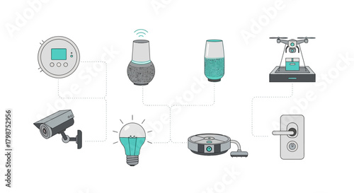Smart home devices connected with a seamless automation system for convenient lifestyle and enhanced security, representing future technology benefits