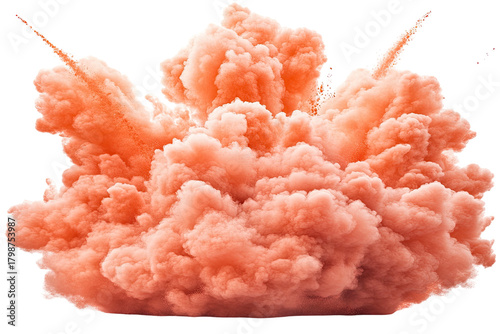 Large fiery peach explosion, cloud rising upwards